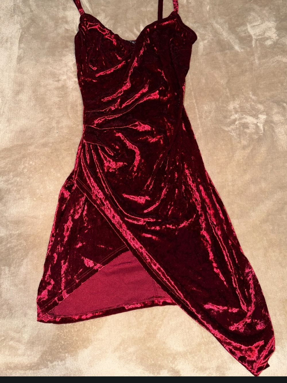 Joe & Elle Wine Red Velvet Asymmetrical Slip Dress